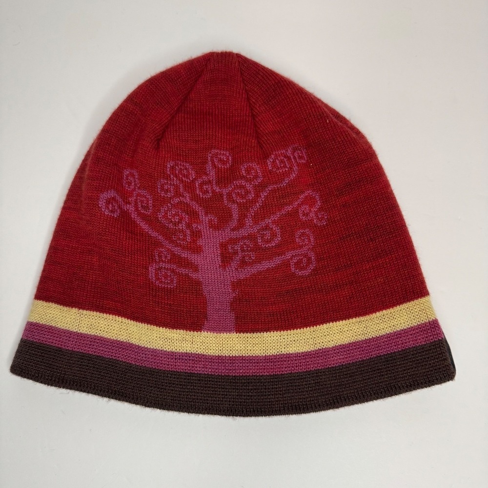 100% Merino Wool Beanie Hat Red Tree Knit Winter Outdoor Unisex Made Korea